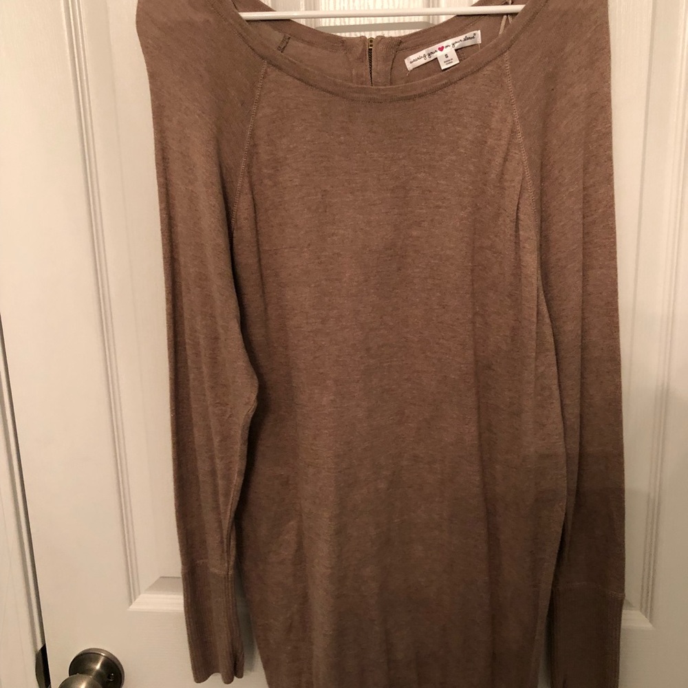 Long brown sweater dress boat neck zip back small